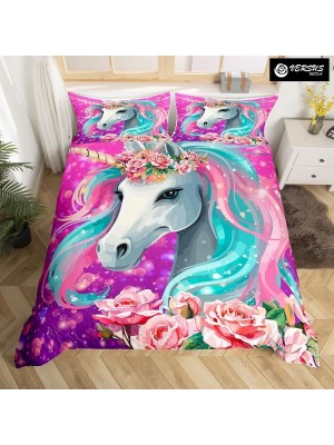 Set Copri Piumone Lenzuolo Federe Copripiumino Cavallo Duvet Cover BED0104